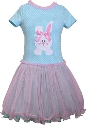 Bonnie Jean Girls 8 10 Holiday Special Occasion Bunny Easter Girls Aqua Dress - Image 1 of 2