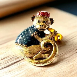 Broche Mono Circo Danecraft Tono Dorado Colorido Plátano De Colección Mediados de Siglo - Imagen 1 de 9