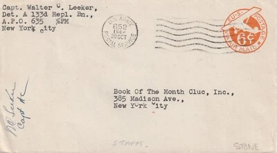 1944 USA WWII field post cover sent from 133 Repl Bn to New York City - Image 1 of 2