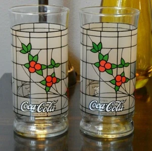 VIDRIO VINTAGE COCA COLA DISFRUTAR COCA COLA ESTILO TIFFANY ROJO VERDE 12 OZ - Imagen 1 de 5