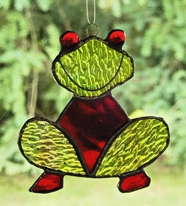 Positive Energy & Happy RED EYED TREE FROG AUSTRALIAN Stained Glass SUNCATCHER - Foto 1 di 24
