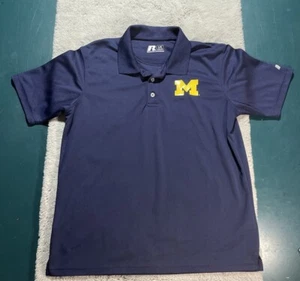 Herren Russell Athletic Michigan Wolvernies Marineblau Kurzarm Polo Gr. Large - Bild 1 von 6