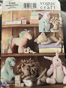 Vogue Craft 7760 Pattern Easy Animals for Baby Lion Puppy Bunny Horse Kitty UC - Picture 1 of 2