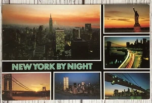 New York By Night Multiview Manhattan NY Washington Bridge VTG Postcard - Picture 1 of 2