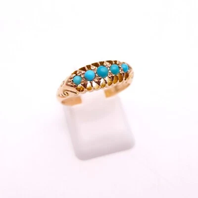 9ct Rose Gold Antique 5 Stone Turquoise Row Ring - Image 1 of 4