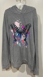 MUDD Girl’s Gray Hooded LS Tunic w/Colorful Butterfly Splatter Graphic Size 14 - Picture 1 of 5