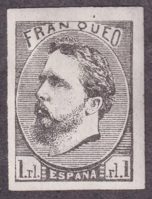 MINT HINGED SPAIN #X1 -  KING CARLOS VII IMPERFORATE BLACK REPRINT - Image 1 of 2