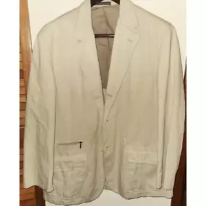 Tombolini Italian Blazer Mens Linen Cotton Blend 44R 3 Button Cream Sportcoat - Picture 1 of 12