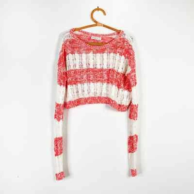 Abercrombie & Fitch Vintage y2k Pink White Stripe Sweater Cropped Size Medium — 第 1/4 张图片