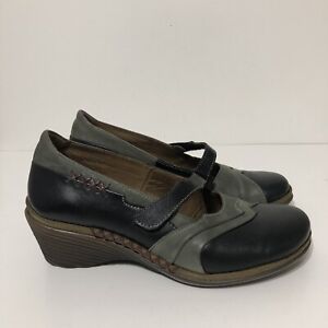 Romika Mary Jane Shoes Women's Size US 7.5 Euro 38 Black Green Leather Slip On