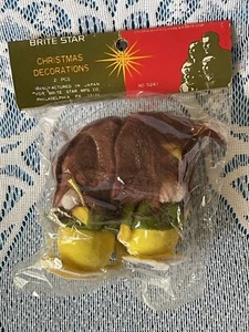 JAPAN Vintage NOS Flocked Christmas Ornament Felt Lion Yellow MCM - Picture 1 of 13