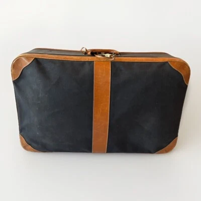 Vintage HERMES Canvas & Leather Suitcase w  Lock & Key Luggage 26” - Image 1 of 4