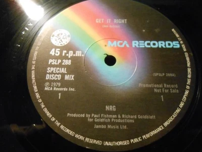 NRG - "Get It Right / High Energy (Live At Wembley)" 12" Single PROMO - Bild 1 von 2