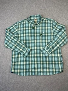 LL Bean Comfort Stretch Chambray Shirt Men XL Teal Plaid Long Sleeve Traditional - Picture 1 of 9