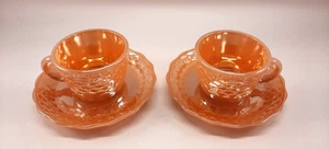 Vintage Fire King Fish Scale demitasse cup and saucer set in peach luster 4 pcs - Picture 1 of 11