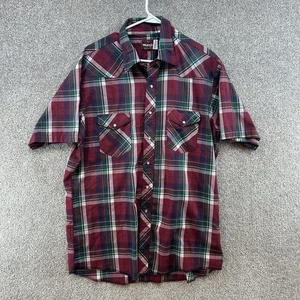 Wrangle Men's Button Up Size XLT Red Plaid Short Sleeve Collared - Picture 1 of 4