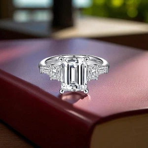2.75 Ct Emerald Cut Wedding Ring IGI Certified Lab Created Diamond 950 Platinum - Picture 1 of 10