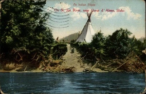 Coeur d'Alene,ID Indian Tepee St. Joe River 1910 Kootenai County Idaho Postcard - Picture 1 of 2