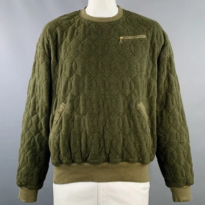 KAPITAL Size XL Olive Green Quilted Cotton Blend Crew Neck Sweatshirt - Image 1 of 4