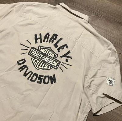 Harley Davidson Mechanic Shirt Size 3XL Gray Logo Short Sleeve Snap Up - Image 1 of 4