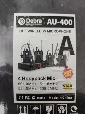Debra Audio AU400 Pro UHF Wireless Microphone 4 Bodypack Mics - Image 1 of 4