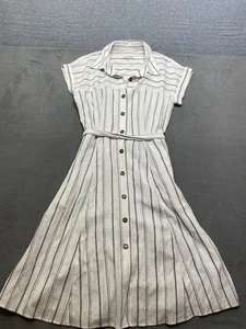 Vestido de mujer Calvin Klein 6 calce y acampanado costero a rayas con botones ¡tiene bolsillos! - Imagen 1 de 9