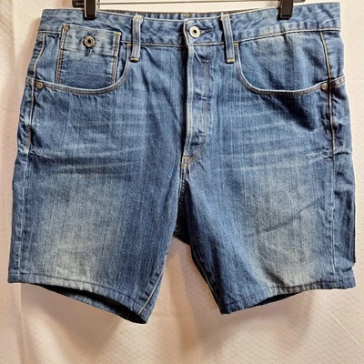 Pantalón Corto de Denim G-STAR RAW Tipo-C Talla 34 Azul Elástico Botón-Vuela Bigotes Usado en Excelente Condición! Foto 1 de 4