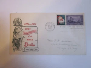 US COVER 1951 BATTLE OF BROOKLYN FDC SCOTT 1003 C W GEORGE CACHET CHRISTMAS SEAL - Picture 1 of 3