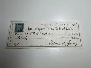 R104 - Delaware County National Bank - Bank Check - Chester PA - 1877 - Picture 1 of 1