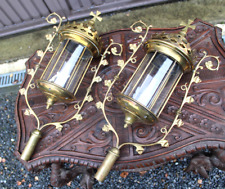 PAIR antique French Procession copper Lamps neo gothic church religious lights