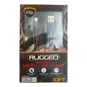 USB Cable Cord iHip RUGGED BRAIDED MICRO For Android 10 FT Color Gray & Orange - Picture 1 of 2