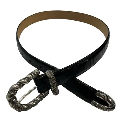 Cinturón de cuero Brighton vintage años 90 cocodrilo en relieve plata hebilla punta talla S occidental Foto 1 de 4