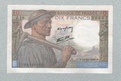 France 10 francs 19.11.1942, P99b, (602), (40) VF+ - Image 1 of 2