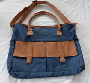TASCHE Markenlos Damen Computer Denim Kunstleder Style Navy Blau Und... - Bild 1 von 7