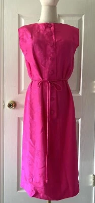 VTG British Crown Colony Of Hong Kong 1960s Pink Silk Asian Orient Sheath Sz 12 - Image 1 of 4