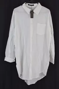 Auxo Women Long Sleeve V Neck Pocket Shirt Dress Tunic Top White Size XL - Picture 1 of 3