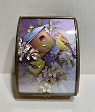 Enesco Stained Glass Brass Foil Musical Jewelry Box “A Happy Tune” Birds Cottage