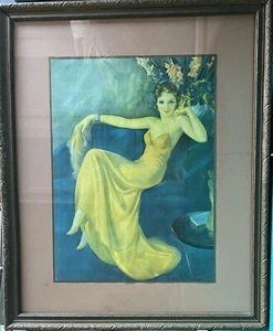Vintage Framed Jules Erbit Art Deco Pin Up Art Print - Picture 1 of 4