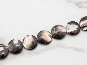 Natural Mother of Pearl beads, 10mm/12mm/15mm Brown Plated Mother of Pearl Flat - Picture 1 of 4