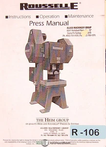 Rousselle Presses, Install Operations Maintenance and Parts Manual 1988 - Picture 1 of 3
