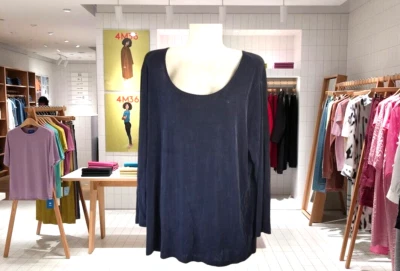 Top túnica para mujer Slinky Brand talla 1X azul marino tejido líquido manga 3/4 transparente Foto 1 de 4