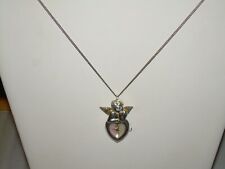 Sterling Nicolet Heart Pendant Watch With Angel On Top, 18" Sterling Chain