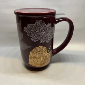 David’s Tea Mug Purple Gold Silver Leaves Leaf Foliage - Picture 1 of 5
