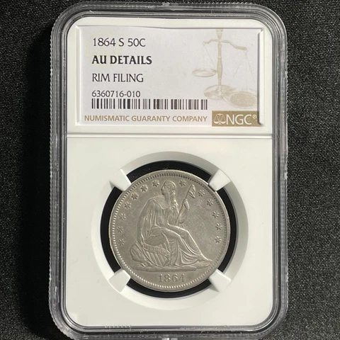 1864-S 50c Seated Liberty Half Dollar San Francisco Almost Uncirculated NGC AU Cover