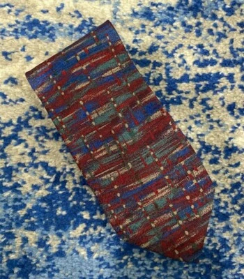 Missoni Red Blue Green Taupe Abstract Handmade 100% Silk Necktie Made in Spain - Image 1 of 4