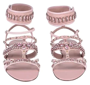 $1,445 New VALENTINO GARAVANI GLADIATOR SANDAL SHOES PINK CRYSTALS 38.5 /7.5 - 8 - Picture 1 of 6