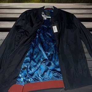 TED BAKER GIACCA BOMBER UOMO (NUOVO con etichette) EU TAGLIA 3-US UOMO TAGLIA MEDIUM/NAVY - Foto 1 di 24