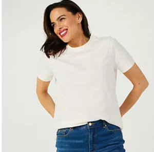 Dannii Minogue Short sleeve Box cut Top Large Petite LP Ivory new QVC bxc - Picture 1 of 4