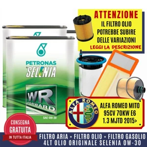 KIT TAGLIANDO ALFA MITO 1.3 MULTIJET E6 95CV 2015>+4L LITRI OLIO SELENIA WR 0W30 - Picture 1 of 4