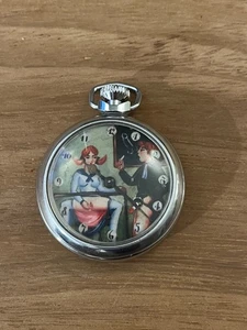 Reloj Bolsillo Erótico Antiguo Cromo Automático Cuerda Manual Risqué Siglo XX - Imagen 1 de 19